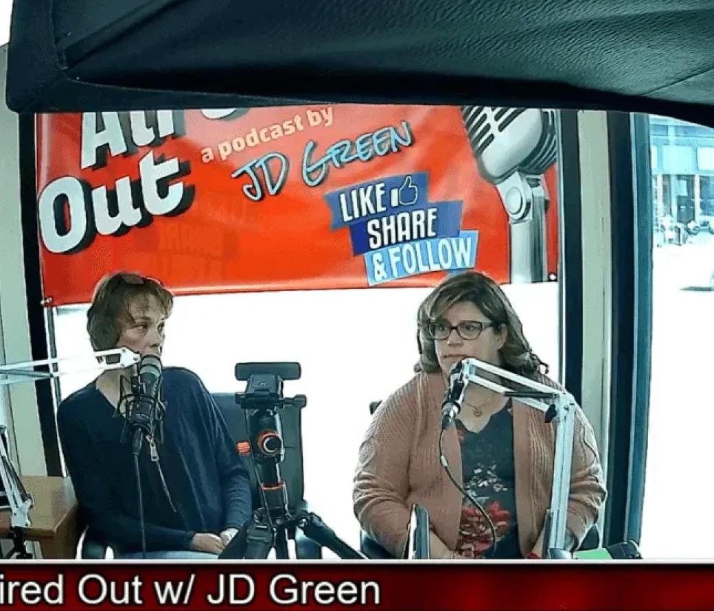 Podcast hosts on the air