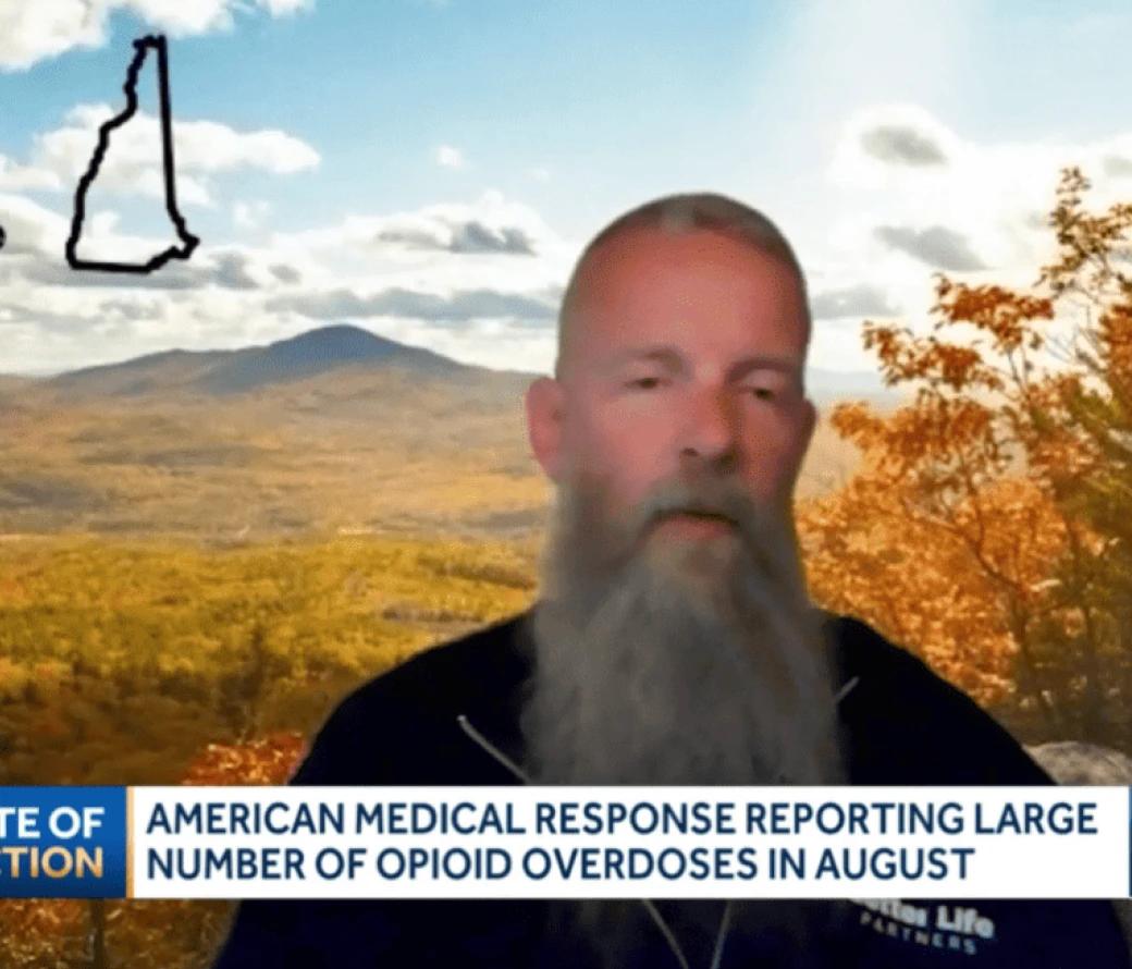 Man speaking on the news about American medical response reporting large number of opioid overdoses in august