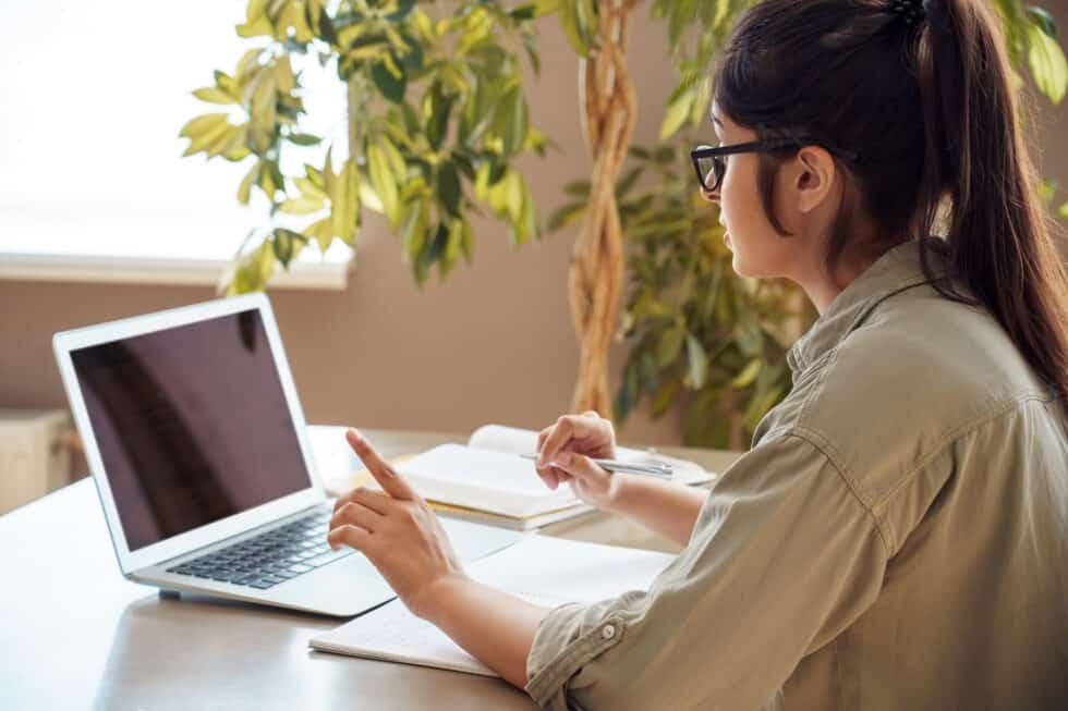 Young woman looking at a laptop