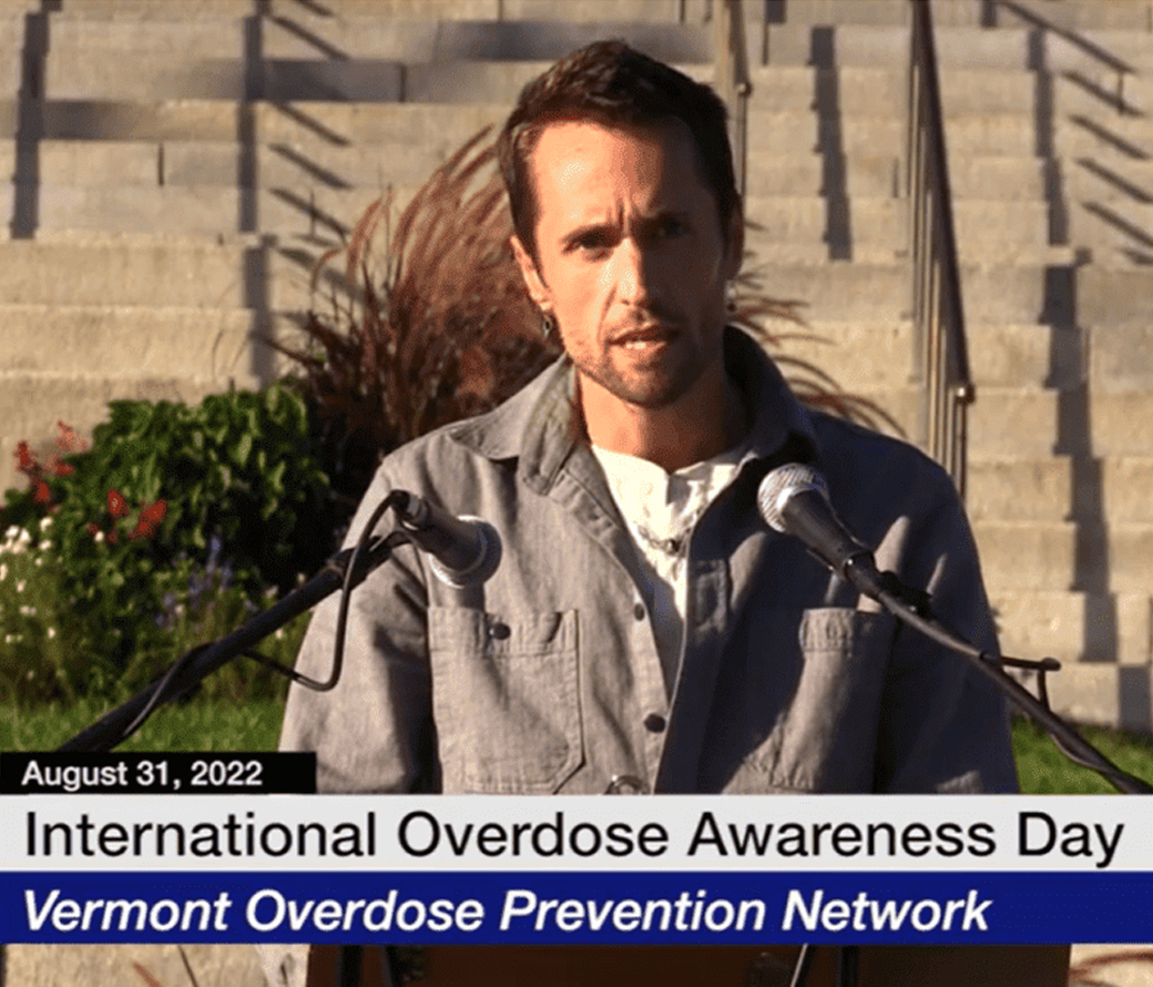 Shot of a man talking on the news during International Overdose Awareness Day in Vermont